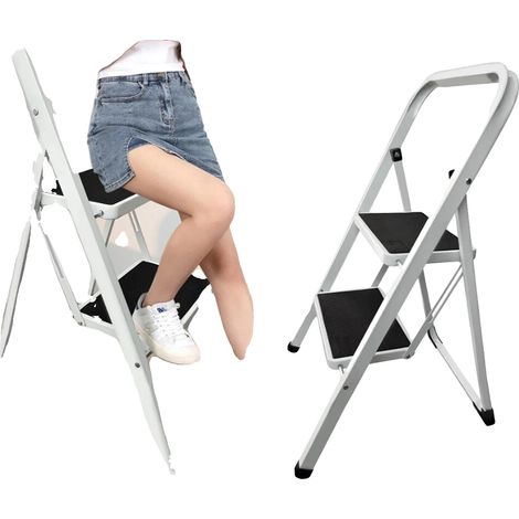 Escalera plegable de acero resistente, soporta hasta 150 kg, diseño plegable, peldaños antideslizantes, plataforma ancha. (1/5)