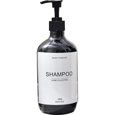 (A-black-shampoo-500ml) Flacon distributeur de shampoing, gel douche et après-shampoing étanche, pré-étiqueté et rechargeable. (1/5)