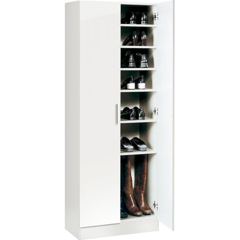 Armario zapatero de 2 puertas y 7 huecos. Gran capacidad. Color blanco (Alto 171 cm/Ancho 60 cm/Fondo 35 cm) (1/3)