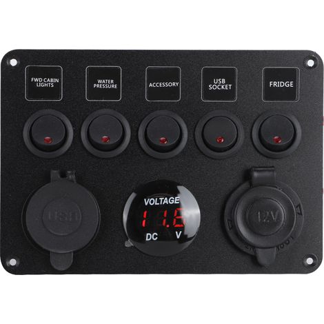 Panneau 5 interrupteurs LED avec voltmètre numérique universel pour camping-car voiture bateau rouge (1/5)