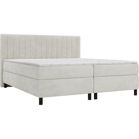 Ensemble complet boxspring tête de lit coutures verticales + sommier + matelas + surmatelas - 2 x 90 x 200 cm - Velours - Gris clair - DONISI de PALACIO