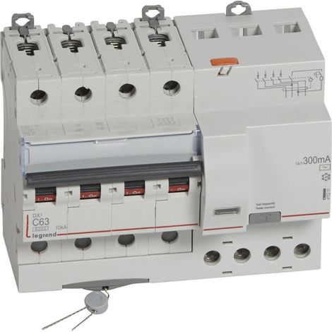 Legrand – Disjoncteur différentiel 4P 400V 63A type AC 300mA – Courbe C – 7 modules – Protection optimale contre les défauts d'arc