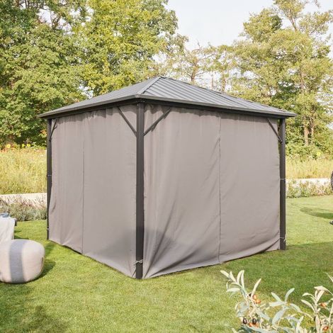 HOME DELUXE - Vorhänge LED Solar Pavillon AZUR - Farbe Grau - 100% Polyester - UV Beständig Vorhänge Seitenwand Verkleidung Gartenpavillon (1/4)