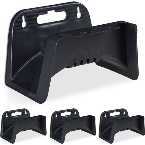 4x Sostegno  Porta Tubo per il Muro, per il Giardino, in Plastica, HxLxP: 14x24x16 cm, Colore Nero