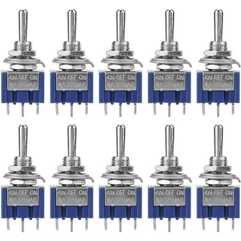 10pcs Mini Interrupteur à Bascule ON-OFF-ON SPDT MTS-103 3 Positions 3 Broches 6mm 6A 125VAC (1/5)