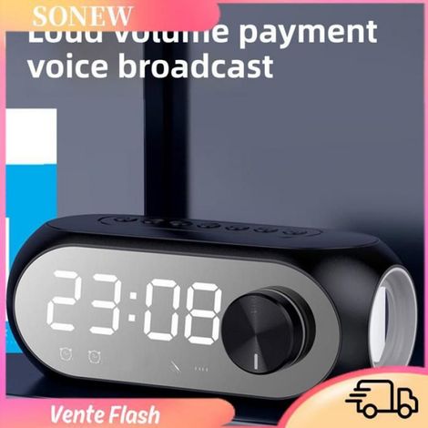 Radio-réveil miroir, radio-réveil numérique à lumière LED colorée pour chambre à coucher, bureau, prise en charge des appels mains (1/4)