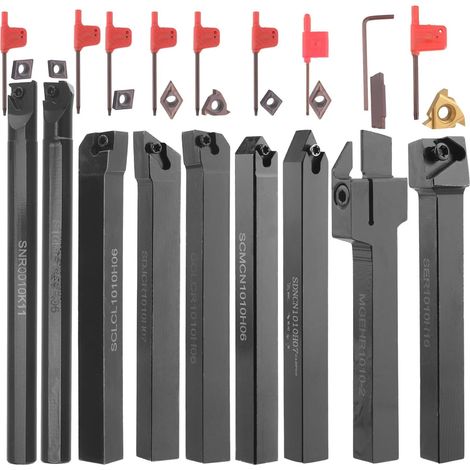Applicable Outils de Tournage de Tour Kit d'outils de Tournage indexables 3/8'' 10 mm 27 pièces - Ensemble d'outils de Tour en métal 9 pièces avec 9 Inserts de Tournage en carbure (1/4)