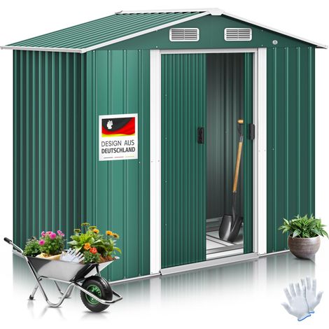 KESSER® XL Abri de jardin métallique 4.2m³ avec fondations  incl. gants de travail  182x118x186 cm 2x porte coulissante & fondations  Abri de jardin  Vert (1/5)