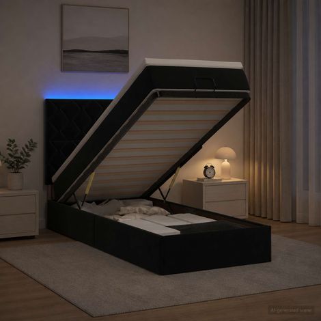 Cama tipo otomana con colchón y LED Negro 90 x 200 cm (1/5)