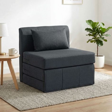 Fauteuil convertible 2 en 1. canapé-lit pliable en lin. lit d'appoint rembourré. fauteuil pliant. gris foncé