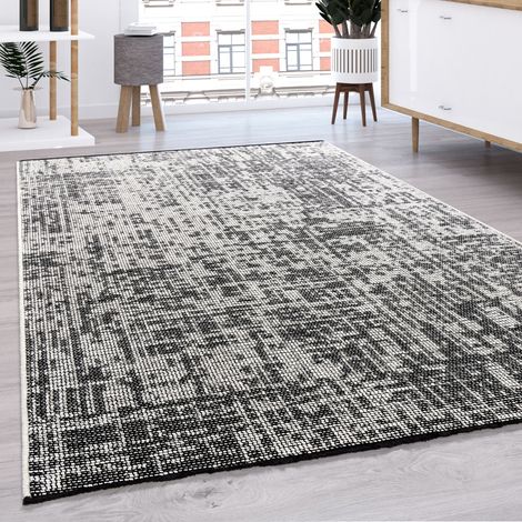 Paco Home Teppich Wohnzimmer Flachgewebe Modern Sisal Muster Einfarbig Pastell Fransen 120x160 cm, Creme