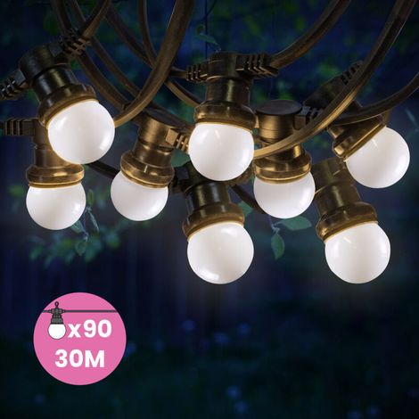 Guirlande Guinguette 30M Blanc IP65 - Guirlande Lumineuse Extérieur 90 Bulbes - Guirlande Exterieure Etanche pour Décoration de Jardin. Maison et Façade