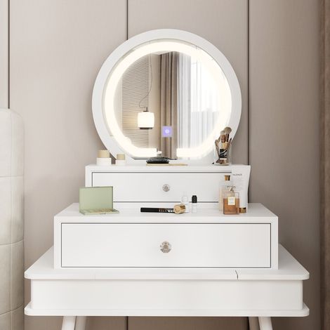 Miroir de Vanité avec Lumières Miroir Maquillage Éclairé LED avec 3 Modes de Couleur Contrôle Tactile Intelligent 50 X 26 X 59,5CM Blanc (1/5)