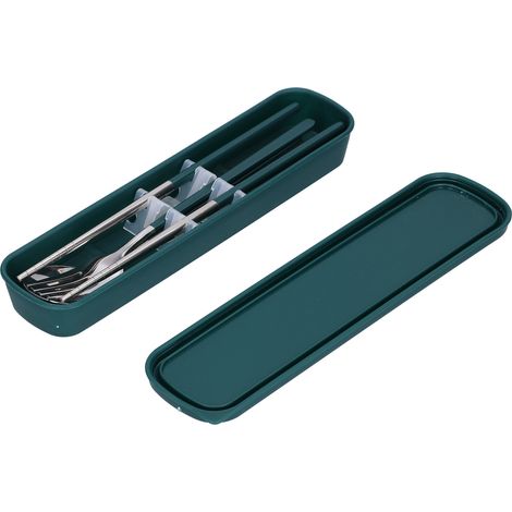 3-teiliges Edelstahl-Besteckset zum Malen, Essstäbchen, Löffel und Gabel, Küchen-/Büro-Set, silbergrün (1/5)