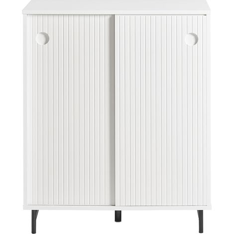 Sobuy – Buffet meuble de rangement 70x37x87cm – Étagères réglables – Bois MDF laqué – Porte coulissante – FSB62W