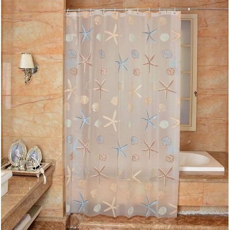Duschvorhangfutter mit Seesternmotiv wasserdicht umweltfreundlicher PEVA-Badezimmervorhang fleckenabweisend mit rostfreien Metallringen 72 x 72 B (1/5)