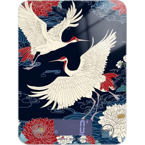 Balance de cuisine étanche avec motif fleurs de grue rouge et blanc 5 (1/5)