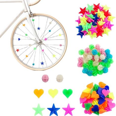 216 cuentas para radios de bicicleta - Cuentas para radios de rueda - Decoración para ruedas - Adecuado para la decoración de bicicletas de niños y niñas - Material plástico - Colores brillantes (1/5)