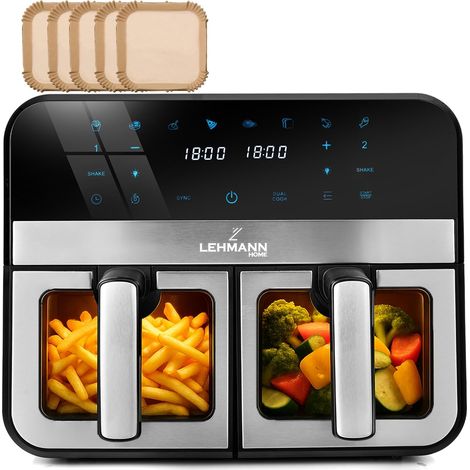 Air Fryer 9l, Dual Friteuse Sans Huile Avec 2 Tiroirs, 2400w, 12 Programmes, Température Ajustable De 80-200 ºc, Contrôle Wifi, Écran Tactile, Pour Les Grandes Familles Avec Enfants (1/5)