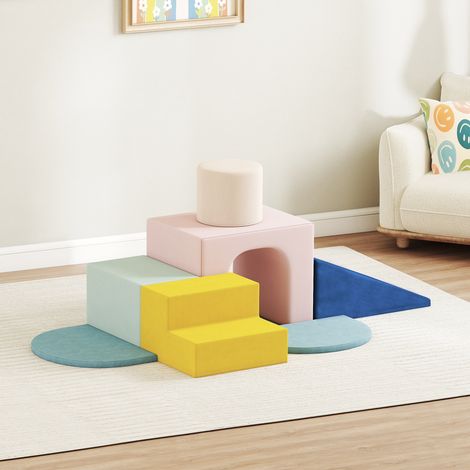 Ensemble de 8 blocs de mousse pour enfants avec housses en velours lavables pour grimper et ramper, multicolores (1/5)