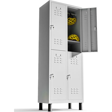 Vestiaire metallique à 4 portes Casier 180x65x40cm pour votre atelier ou votre bureau Casier metallique serrure (Gris) (1/5)