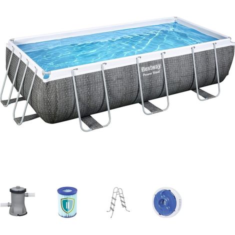 Bestway – Piscine hors sol rectangulaire acier 404 x 201 x 100 cm – Capacité 6 478 L – Pompe filtration incluse – Échelle et diffuseur ChemConnect