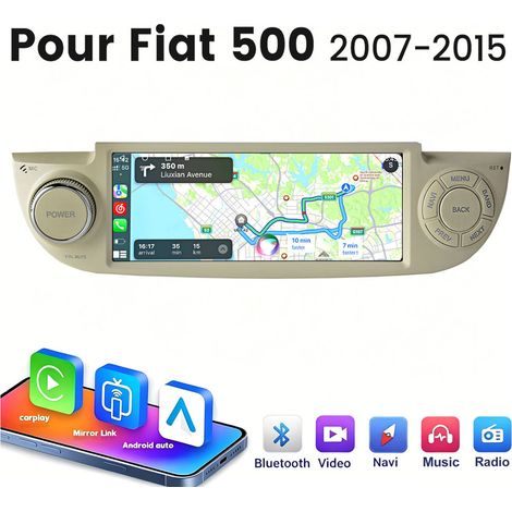 6.86 pouces Carplay 4 cœurs Autoradio pour Fiat 500(2007-2015)64G JUNSUN