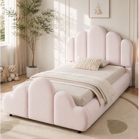 Letto per bambini 90 x 200 cm con testiera imbottita, bordi arrotondati, velluto rosa DESVIAE (1/5)