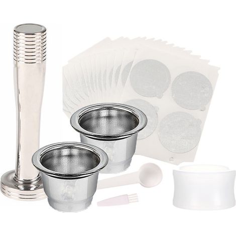 Capsules Espresso Réutilisables - Acier Inoxydable - Compatible Machines Nespresso - 37 x 23 x 25 mm - 4 à 5 g - Lot de Capsules + Couvercles (1/5)