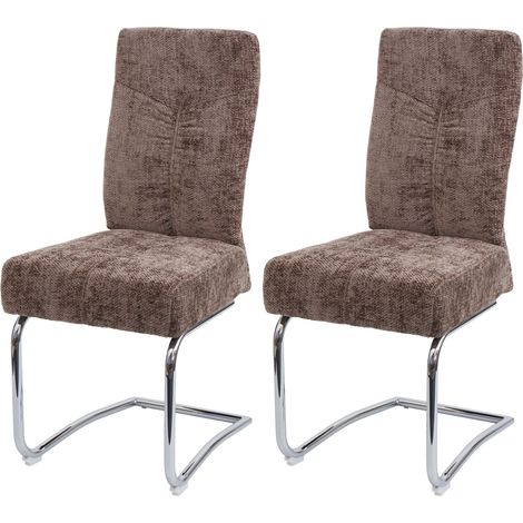 2er-Set Esszimmerstuhl HHG-125, Küchenstuhl Freischwinger Stuhl Lehnstuhl, Metall Stoff/Textil Chenille braun