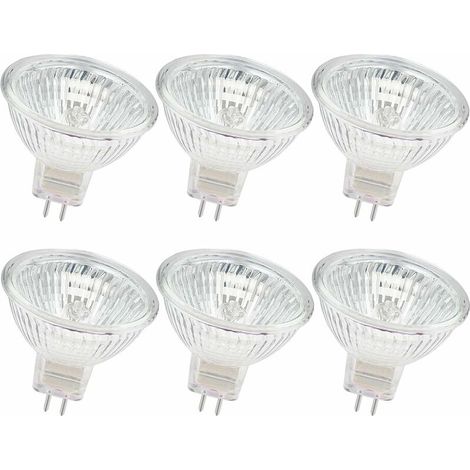 Paquete de 6 bombillas halógenas regulables de dos pines MR16 12 V 50 W GU5.3, blanco cálido 2800 K