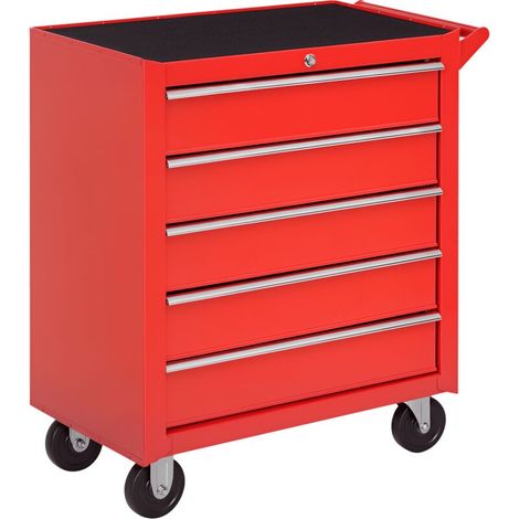 Armoire à outils roulante pour garage ou abri de jardin, en acier, 69 cm (L) x 33 cm (l) x 75 cm (H), rouge