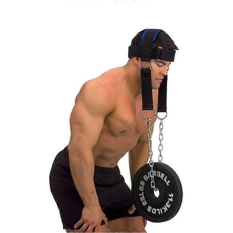 Harnais de tête avec sangle de renforcement musculaire et chaîne, ceinture de musculation réglable pour le cou, équipement de fitness et d'haltérophilie. (1/2)
