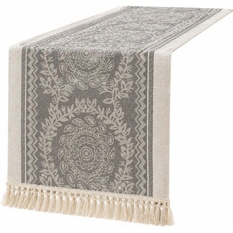Chemin de table rouge de Noël, en lin et coton imperméable, grand format (35 x 160 cm) pour meuble TV ou table basse - Gris guirlande (1/5)
