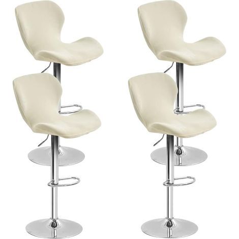 4 Housses de Tabouret de Bar en Velours Extensible avec Dossier pour Cuisine et Salon Beige (1/5)