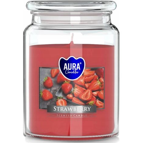 Candela di paraffina profumata alla fragola, in vetro grande, marca Aura, 1 pezzo.