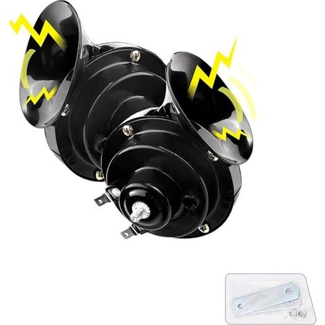 Set mit 2 superlauten 300dB Autohupen - 12V - Wasserdicht - Doppelte elektrische Hupe - Universelle Kfz-Teile - Geeignet für Autos, Motorräder, LKWs, Fahrräder, Boote (schwarz) (1/5)