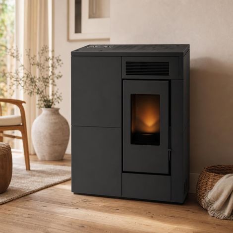 Estufa de pellets canalizable de pasillo NERTHUS 14 kW Muspel distribución de calor a múltiples estancias, diseño compacto + Wi-Fi (1/5)
