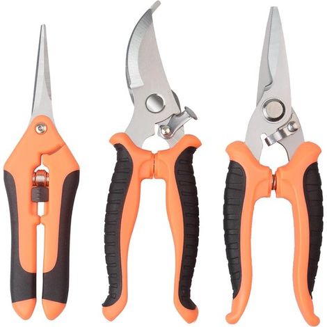 Set di 3 cesoie da potatura per giardino: manici antiscivolo dal design ergonomico, molle di alta qualità per una potatura senza sforzo e moderne lame in metallo per un giardinaggio efficiente. (1/5)