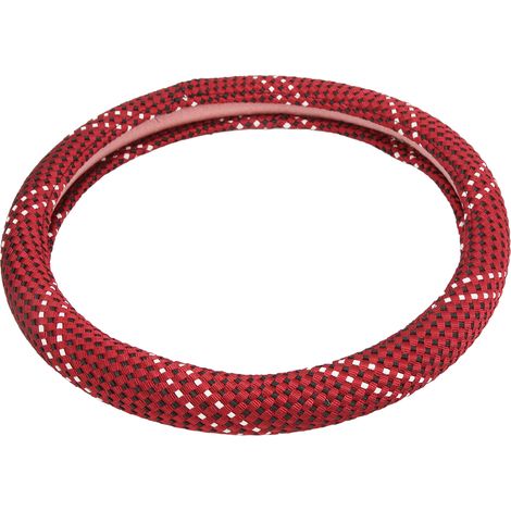 Housse de protection pour volant de voiture 15 pouces, texture tricotée, ronde, antidérapante, universelle, rouge (1/5)
