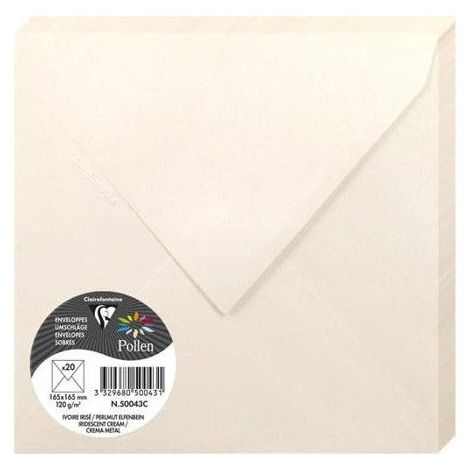 Enveloppe - CLAIREFONTAINE - Pollen - 120g - 165x165mm - Ivoire irisé - Paquet de 20