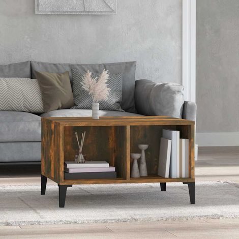 vidaXL Mesa de centro madera contrachapada roble ahumado 60x50x36,5 cm (1/5)