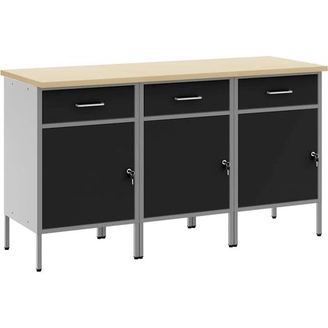 Armario de trabajo 3 uds. Negro y Gris 150 x 55 x 85 cm vidaXL