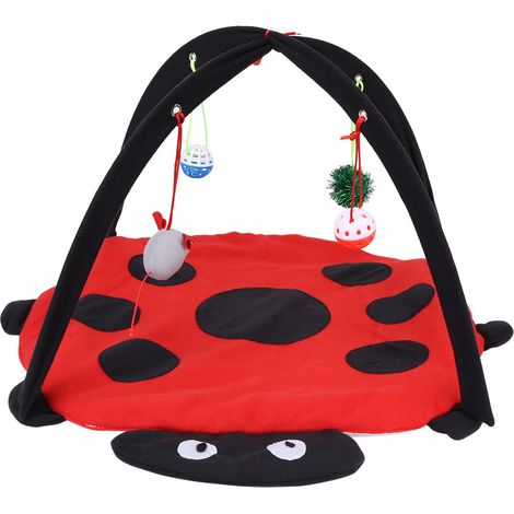 1 tapis de jeu pour chat, pliable avec 4 balles suspendues, multifonction (tente + lit), 55 x 55 x 35 cm, coton (1/5)