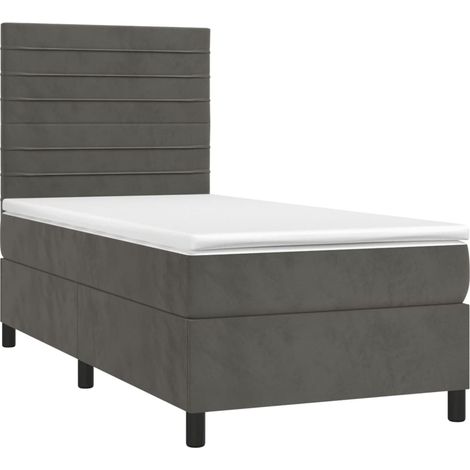 Cadre de lit LED avec sommier tête de lit matelas surmatelas 100x200 cm tissu velours gris foncé TDL0207742