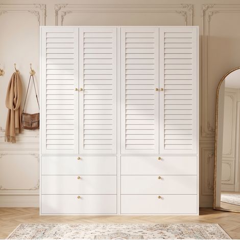 Armario ropero 180x50x200 cm blanco de aglomerado, 6 cajones para dormitorio – MEUBLIV (1/5)