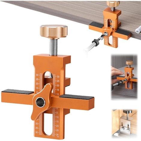 Gabarit de positionnement pour portes de placard 2 en 1 orange – hauteur réglable, avec pinces anti-rayures, outil installation rapide