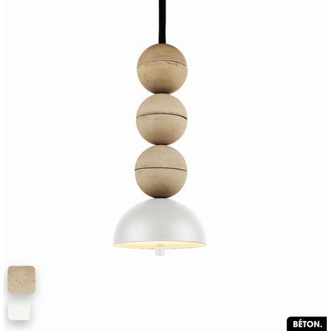 Lampe de suspension en béton - BOSFOR CONCRETE SABLE - BLANC 3 BALLES LED 14W (1/2)