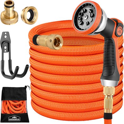 Gardebruk Tuyau d'arrosage flexible Latex triple épaisseur Adaptateur en laiton 12 bars Jardin Plantes Orange - 30m