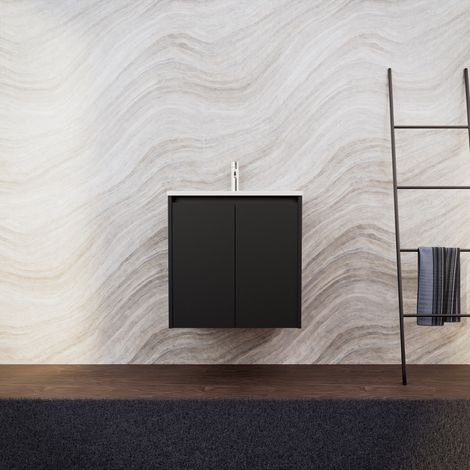 Inda - Meuble de salle de bain L.60 avec vasque mate / Noir mat 2